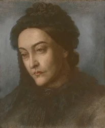 Portrait de Christina Rossetti, tête et épaules, tourné trois quarts vers la gauche