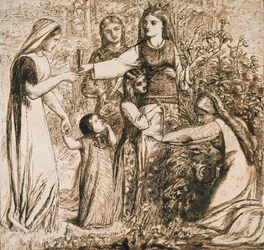 La Vision de Dante de Matilda cueillant des Fleurs, c1855
