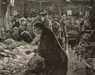 Marché de Noël à Rome, Italie, gravure d