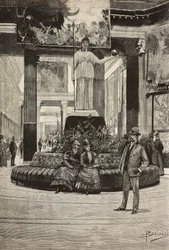 Exposition de tissus et de dentelles, Rotonde et Galerie des Tissus, Rome, Italie, gravure d