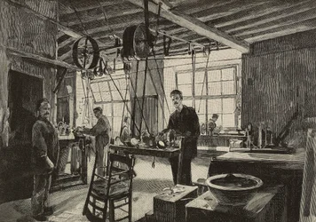 Atelier mécanique dans la monnaie de Rome, Italie, gravure d