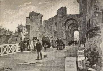 Promenade publique (Summa Nova Via) au Palazzo dei Cesari, Rome, Italie, gravure d