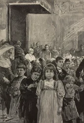 Réception des enfants aux célébrations du jubilé du Pape Léon XIII, Vatican, gravure d