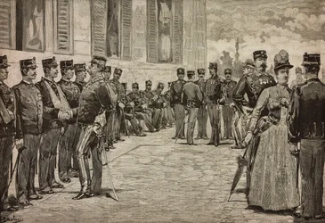 Survivants de Dogali, guerre érythréenne, reçus par les souverains dans le jardin du Quirinal, Rome, Italie, par Dante Paolocci, L