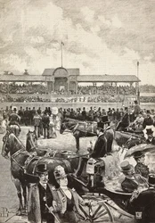 La tribune, courses de chevaux à Turin, Italie, gravure d