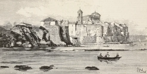 Vue de Nettuno, Italie, gravure d