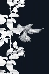 Oiseau éthéré et feuilles