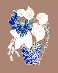 Fleurs bleues éclatantes en pot