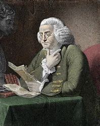 Portrait de Benjamin Franklin (1706-1790), philosophe, physicien et ambassadeur américain. Gravure d