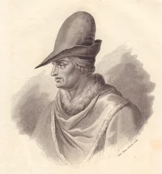 Portrait du chef militaire italien Uguccione della Faggiola (1250-1319), gravure sur cuivre par Caterina Piotti-Pirola