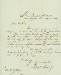 Lettre signée David Allan, Jr., Quartier Général 29e M.V.I., près de Kingston, Ga., à sa mère Mme M.A. Allan, St. Louis, Mo., 20 mai 1864