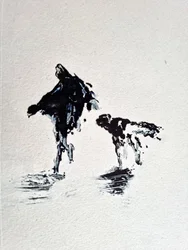 Promenade monochrome avec un chien