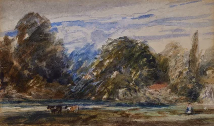 Paysage avec vaches et figure