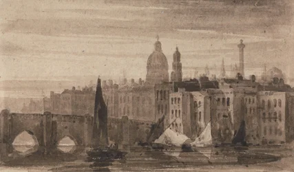 Vieux pont de Londres et cathédrale Saint-Paul depuis la Tamise