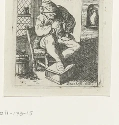 Homme fumant une pipe sur une chaise