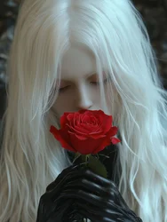 Cheveux blancs, rose rouge