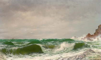 Vagues se brisant sur une côte rocheuse, 1885