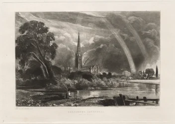 Cathédrale de Salisbury depuis les prés, petite plaque, 1855