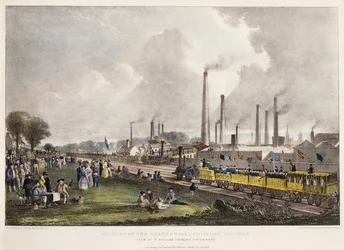 Vue à St. Rollox regardant vers le sud-est; Ouverture du chemin de fer de Glasgow et Garnkirk, 1832