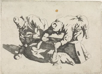 Hommes avec un cochon abattu