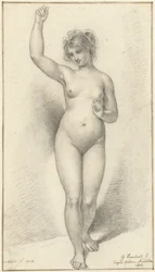 Femme nue debout, bras droit levé