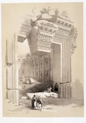 Porte de Baalbek au Liban, dessin réalisé le 07/05/1839 dans "The Holy Land", Londres 1849
