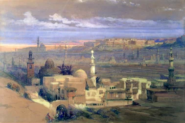 Le Caire depuis la porte de Citizenib, en direction du désert de Suez, 19ème siècle