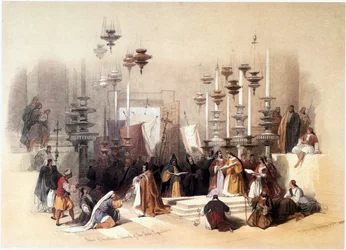 En Terre Sainte : Jérusalem, église du Saint-Sépulcre, pierre d