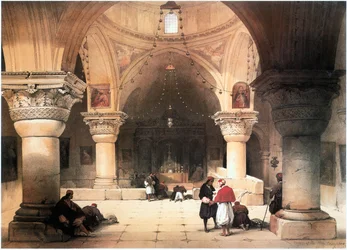 En Terre Sainte : Jérusalem, église du Saint-Sépulcre, crypte (gravure)