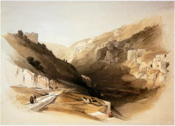 En Terre Sainte : Jérusalem, vallée du Cédron, piscine inférieure de Siloé (gravure)