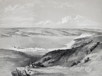 Mer de Galilée, du Voyage en Terre Sainte, lithographie par David Roberts