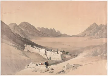 Le Couvent de Sainte-Catherine, Mont Sinaï, vue vers la plaine du campement
