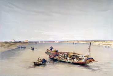 Le Nil en direction des pyramides de Dahshur et Saqqarah, 19ème siècle