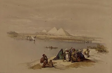 Les pyramides de Gizeh depuis le Nil, de "Egypt and Nubia", Vol.1 (lithographie)