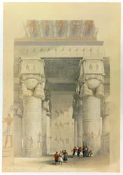 Vue sous le portique du temple de Denderah, Égypte, 19ème siècle