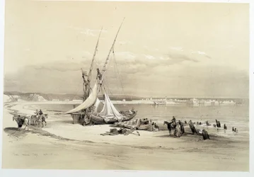 Vue de la ville de Tyr (Tyr) au Liban, dessin réalisé le 27/04/1839 dans « La Terre Sainte », Londres 1849