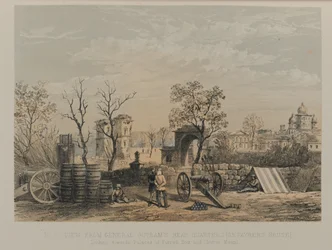 Vue depuis le quartier général du général Outram [Maison du Dr Fayrer]. En direction des palais de Furrad Bux et Chuttur Munzil