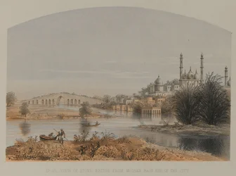 Vue du pont de pierre depuis Moosah Bagh, extrémité de la ville