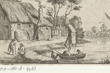 Paysage avec ferme et eau