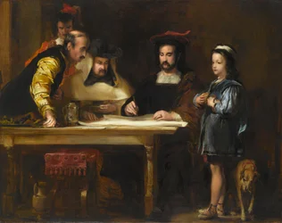 Christophe Colomb dans le couvent de La Rábida expliquant son voyage prévu, 1834