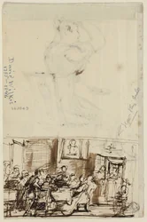 Personnes à une table (recto), et étude pour toilette de cottage (verso)