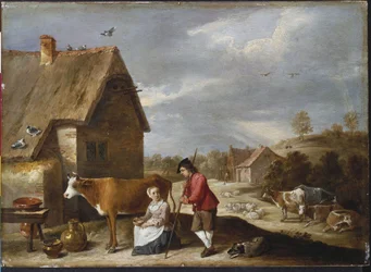 Une laitière et un berger devant un cottage, fin des années 1640