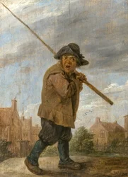 Un paysan portant un poteau