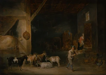 Grange avec des chèvres et un garçon jouant de la flûte, c.1640-45