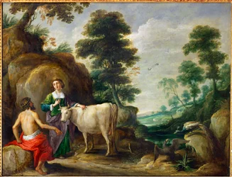 Io, transformée en vache, est remise à Junon par Jupiter