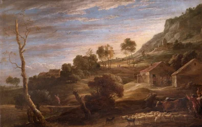 Paysage avec des paysans conduisant du bétail, vers 1670-90