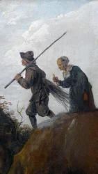 Les bûcherons : (détail) couple de deux vieux paysans