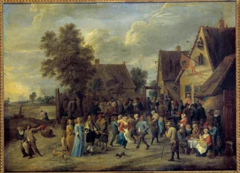 Fête de village avec couple aristocratique