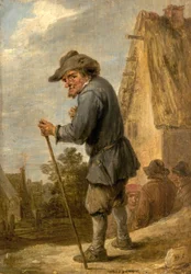 Scène de village avec quatre paysans