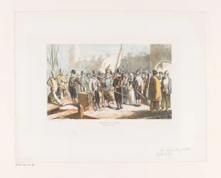 Citoyens et archers devant un château